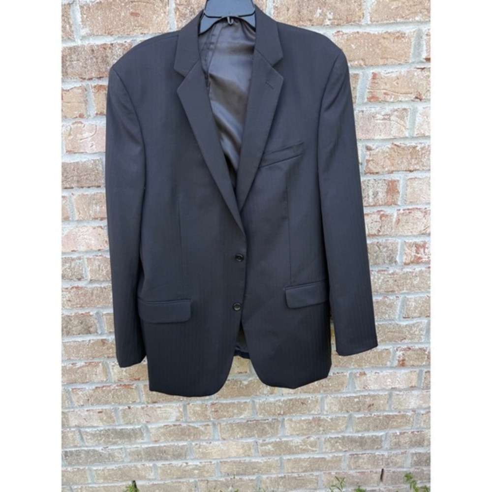 Alfani RED Mens 44L Black Wool Pinstripe 2 Button Suit Jacket Blazer 4900030019 - Picture 1 of 13